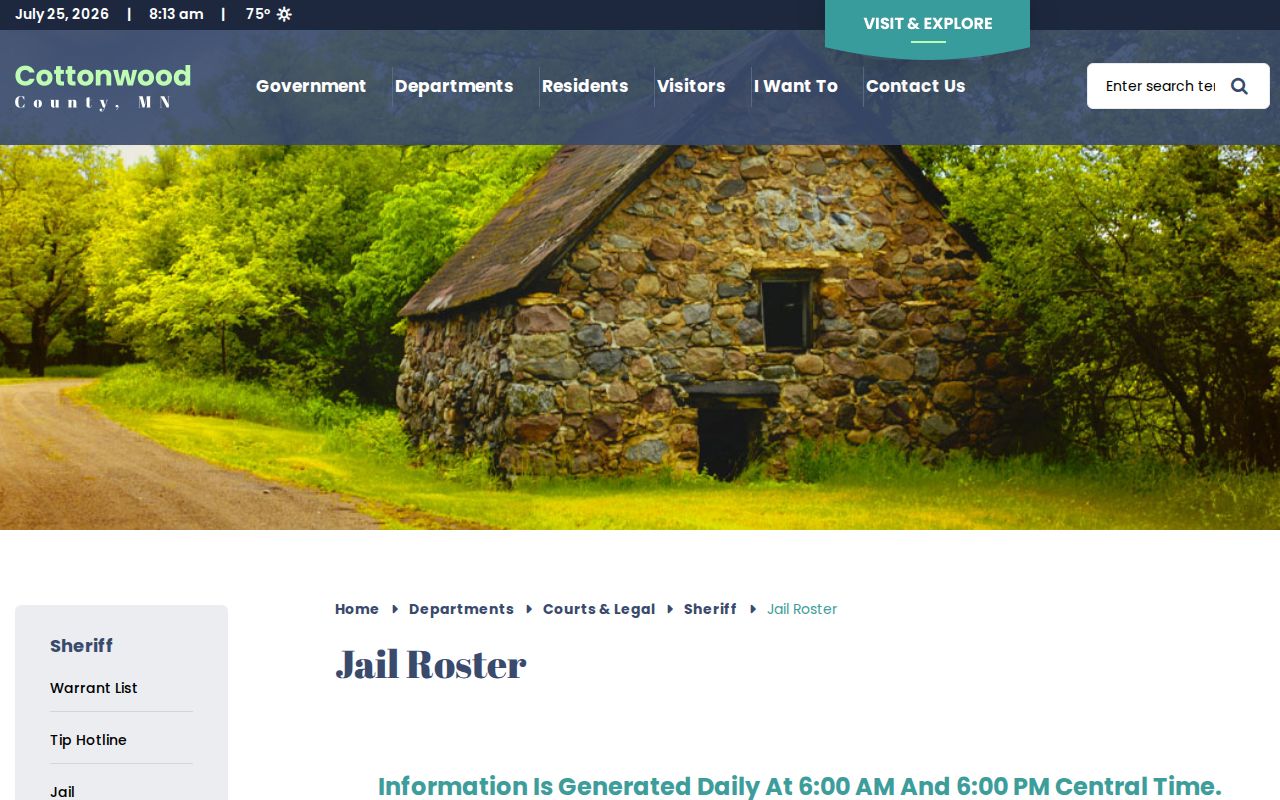 Cottonwood County released inmate roster cadence and disclaimer