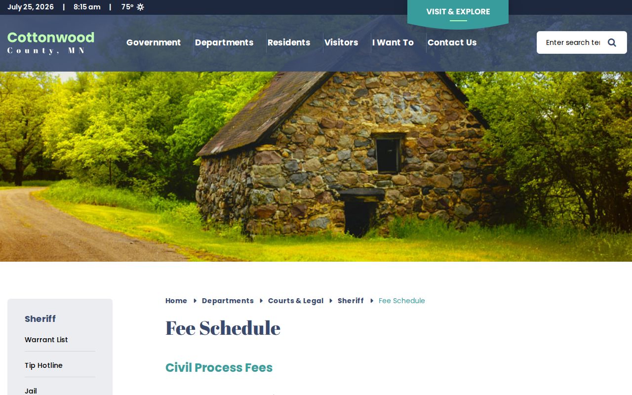 Cottonwood County booking photo and copy fee schedule